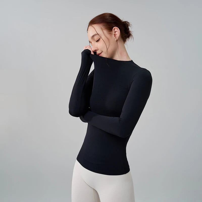 Women's Fitted Mock Neck Long Sleeve T-shirt For Workout Outfits