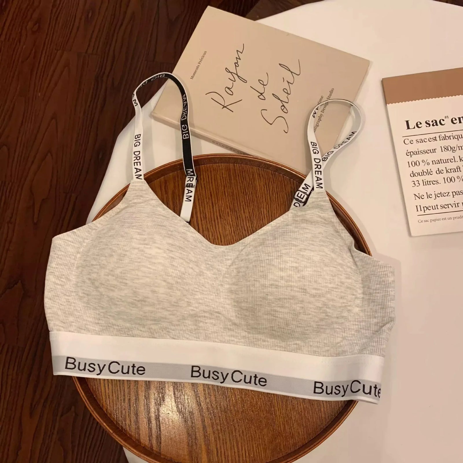 Women's Cotton Bralette with Contrast Letter Band