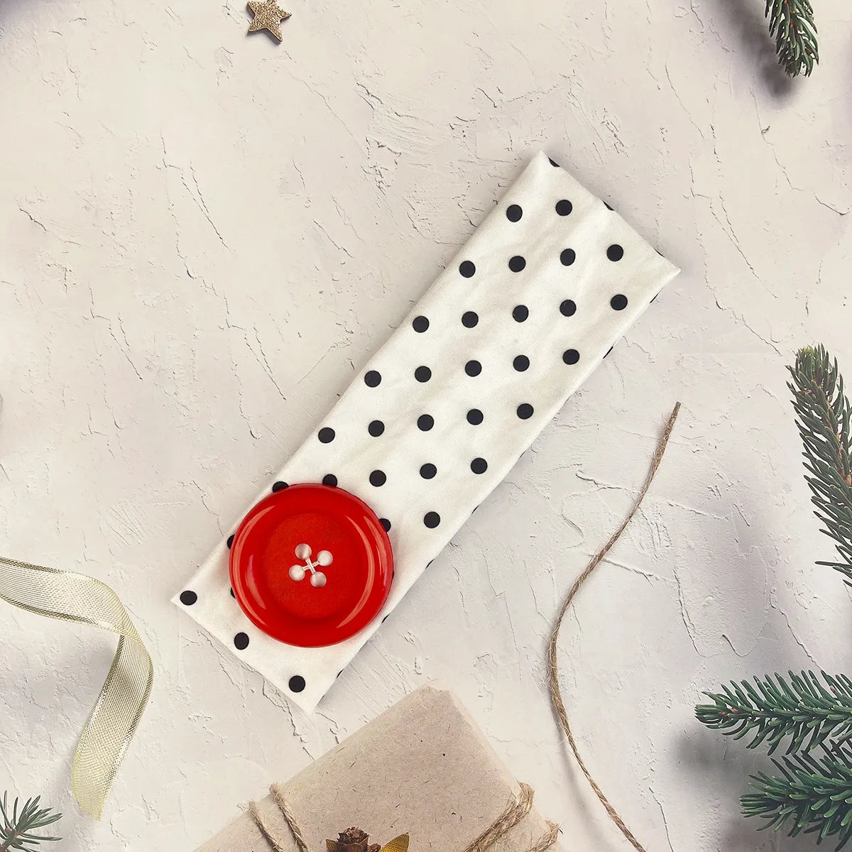 Polka Dot and Button Style Fabric Headband for Hair Styling
