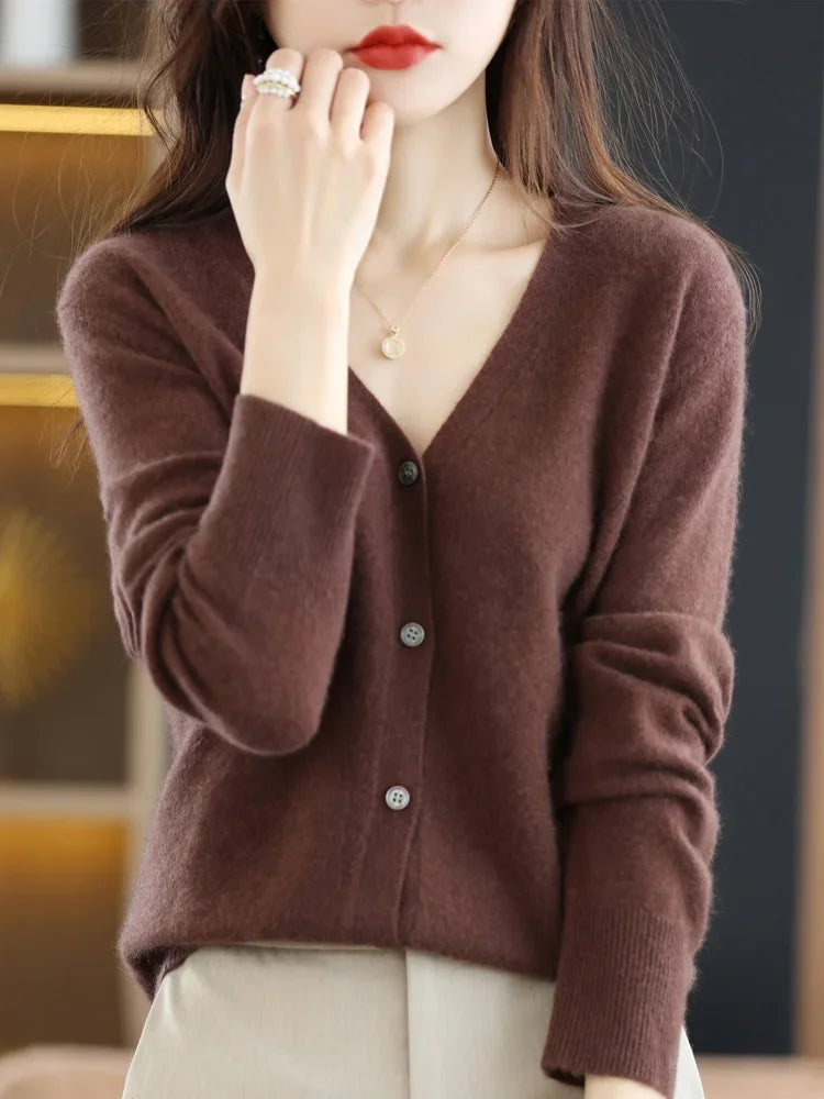 Women's V Neck Button Front Cardigan Casual Knit Layer