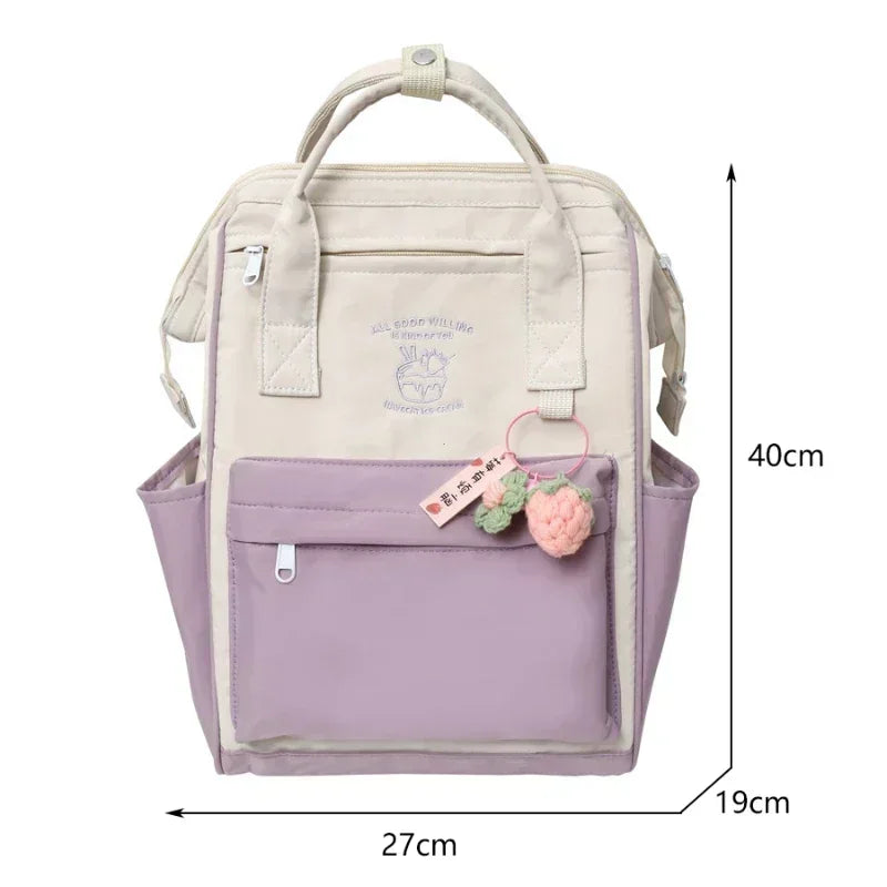 Colour Block Student Backpack with Twin Handles and Front Zipper Pocket