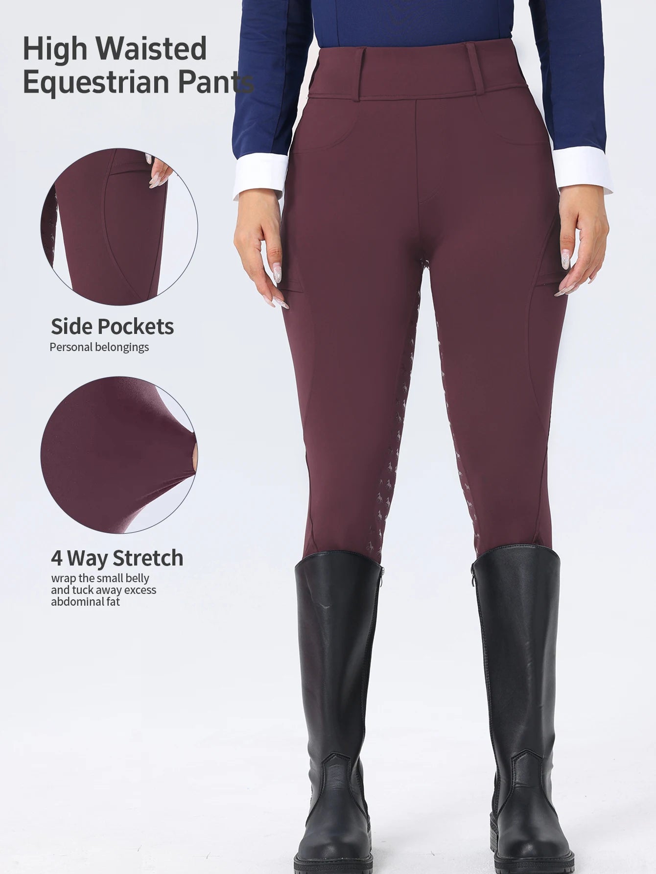 Women's Fitted Riding Pants with Pockets and Grip Panel Style Options