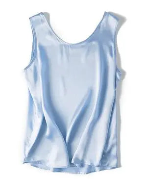 Women's Mulberry Silk Tank Top with Round Neck and Sleeveless Cut