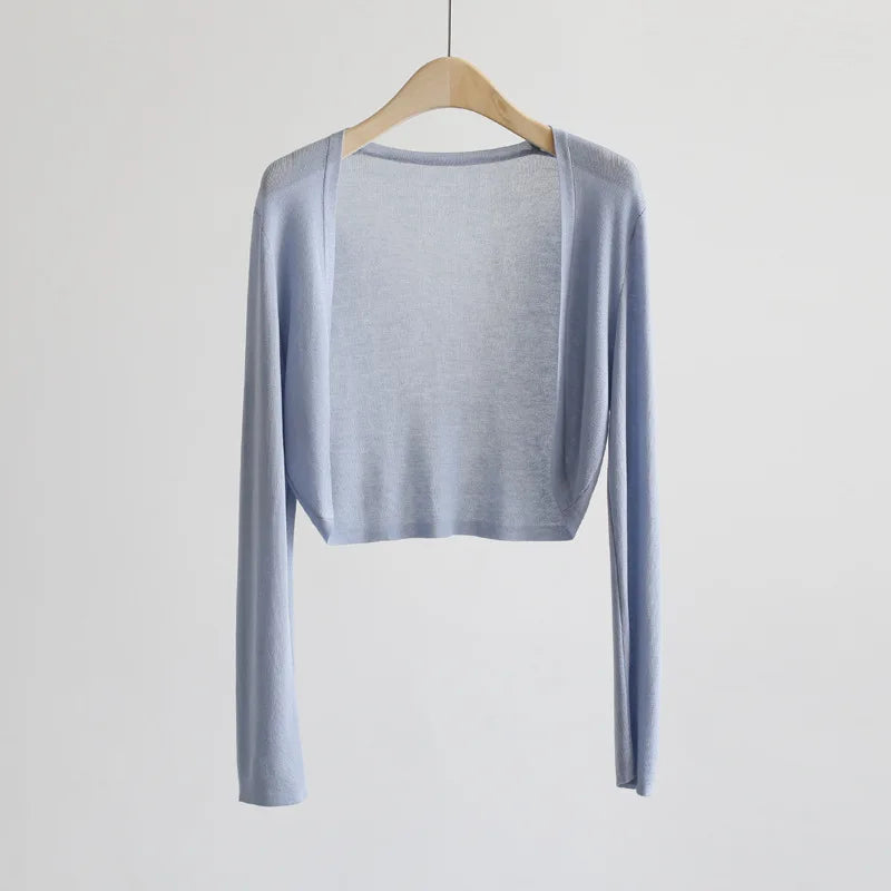 Women's Sheer Cropped Open Front Cardigan Casual Knit Layer