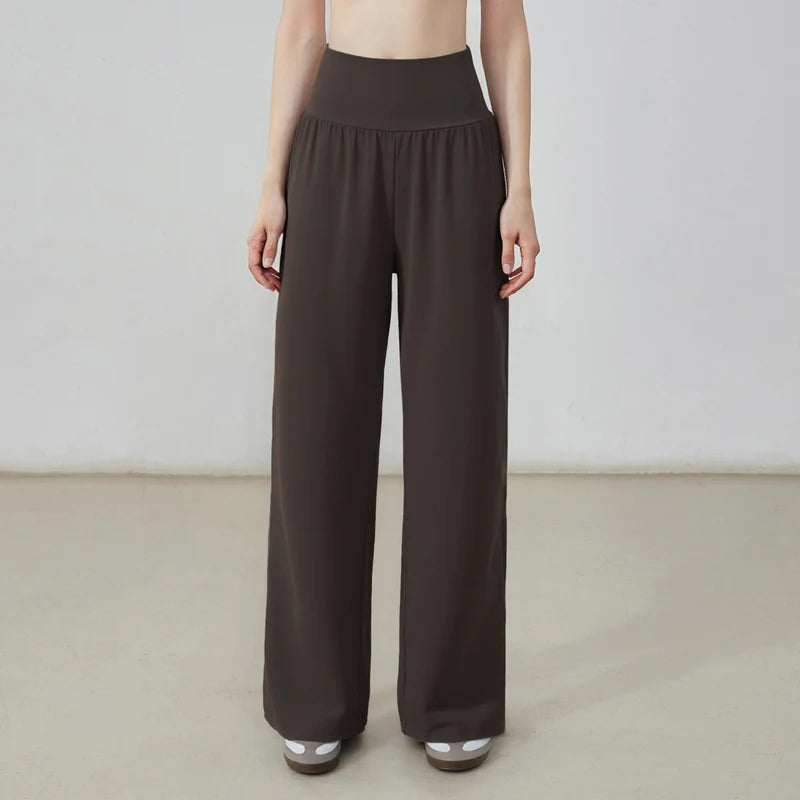 Women's High Waist Nylon Blend Wide Leg Pants for Yoga and Lounge Outfits