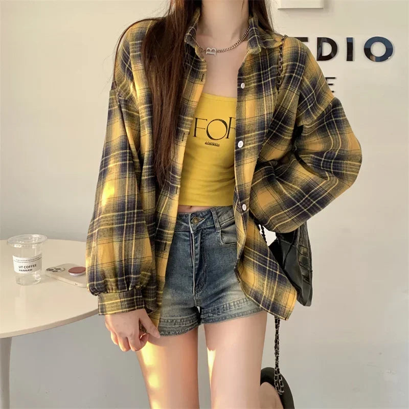 Women's Checked Collared Long Sleeve Shirt