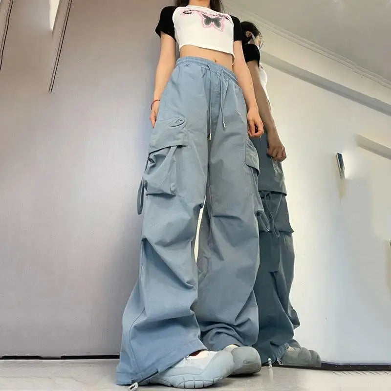 Full Length Wide Leg Casual Cargo Pants with Pockets