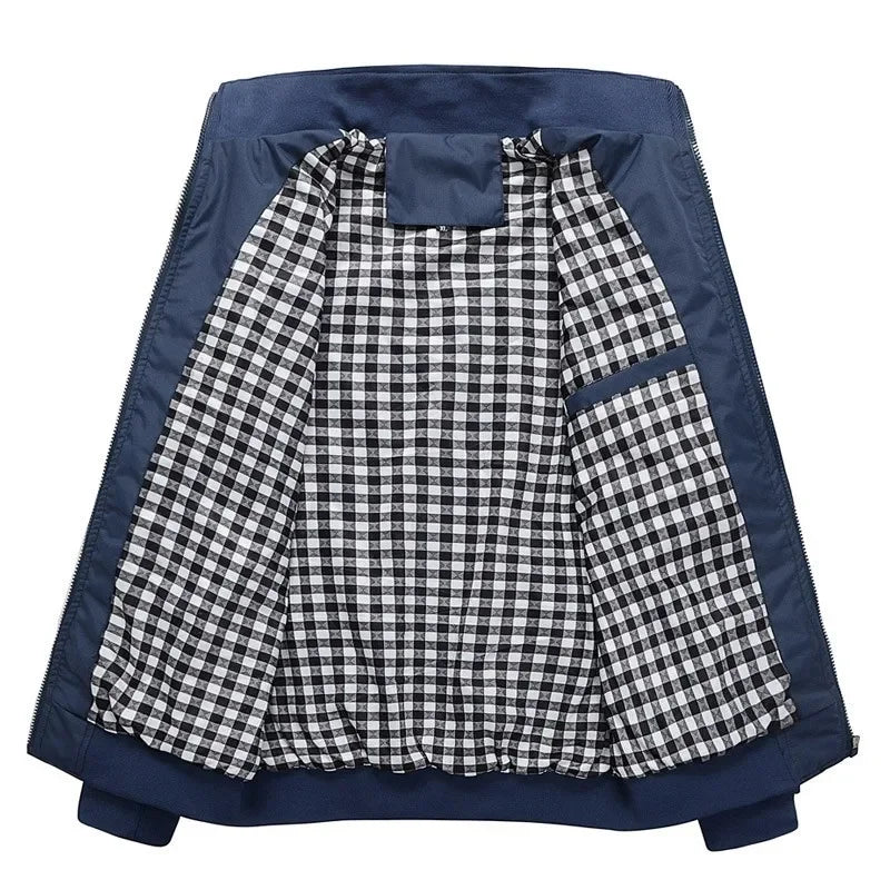 Men's Zip-Front Stand-Collar Jacket with Checked Lining
