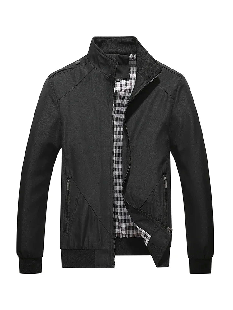 Men's Zip-Front Stand-Collar Jacket with Checked Lining