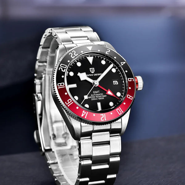 Men's Mechanical Automatic Watch, Sports Accessories, GMT Luminous Dial, 200M Water Resistance, Sapphire