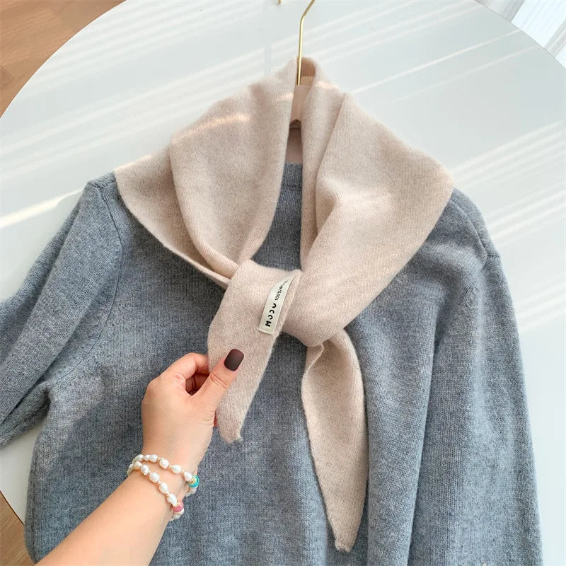 Solid Small Triangle Knit Scarf with Pointed Ends