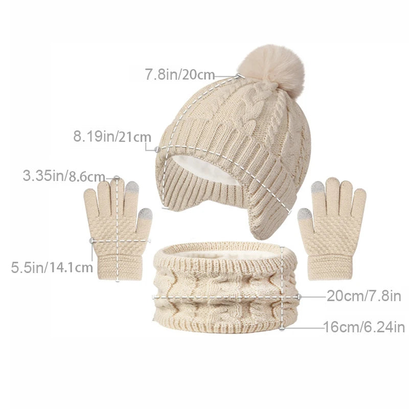 Children's Knitted Beanie Hat Scarf and Gloves Set for Winter Wear