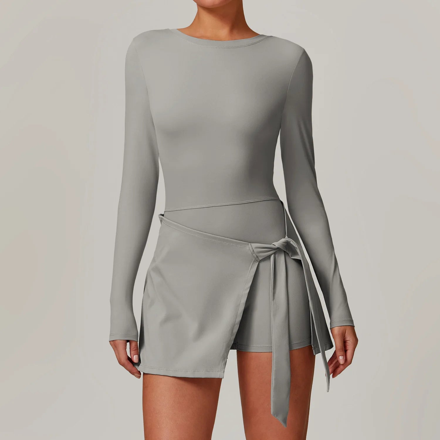 Women's Long Sleeve Nylon Blend Athletic Dress with Side Tie Skirt