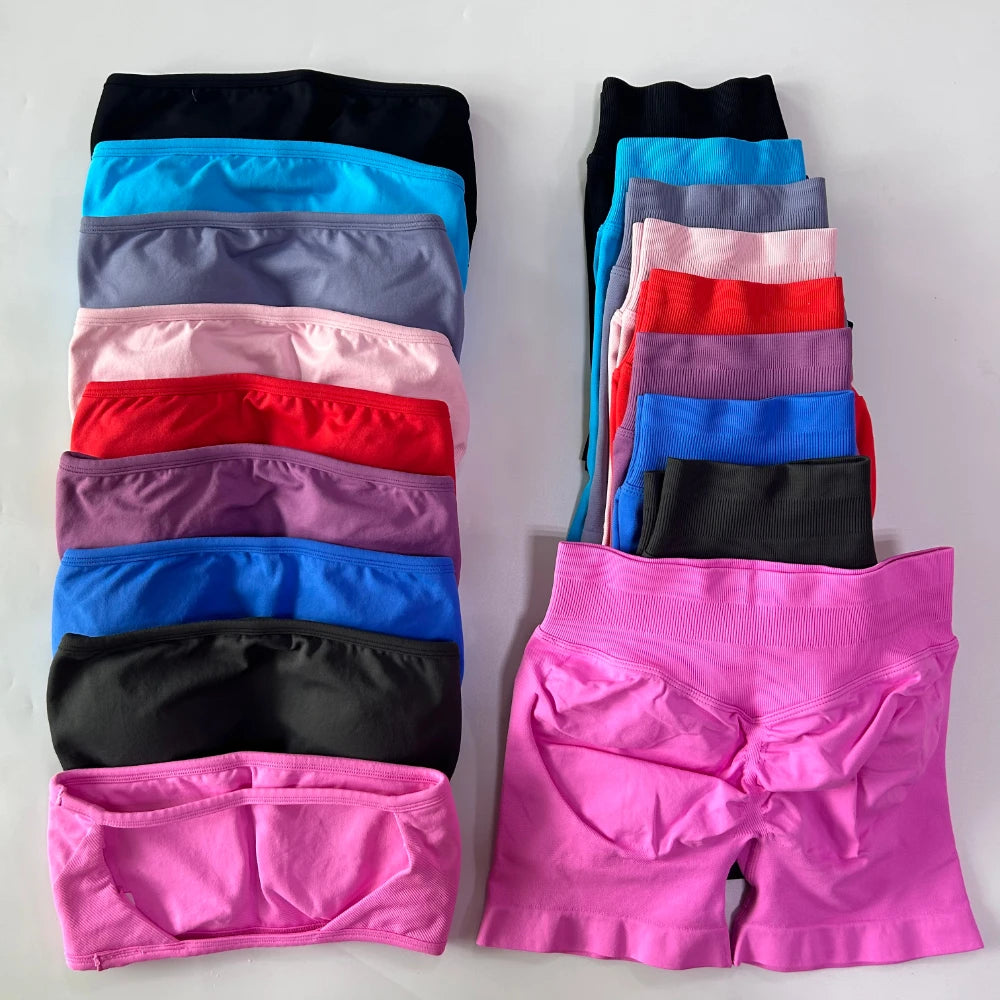 Women's Bandeau Top and Shorts Workout Set