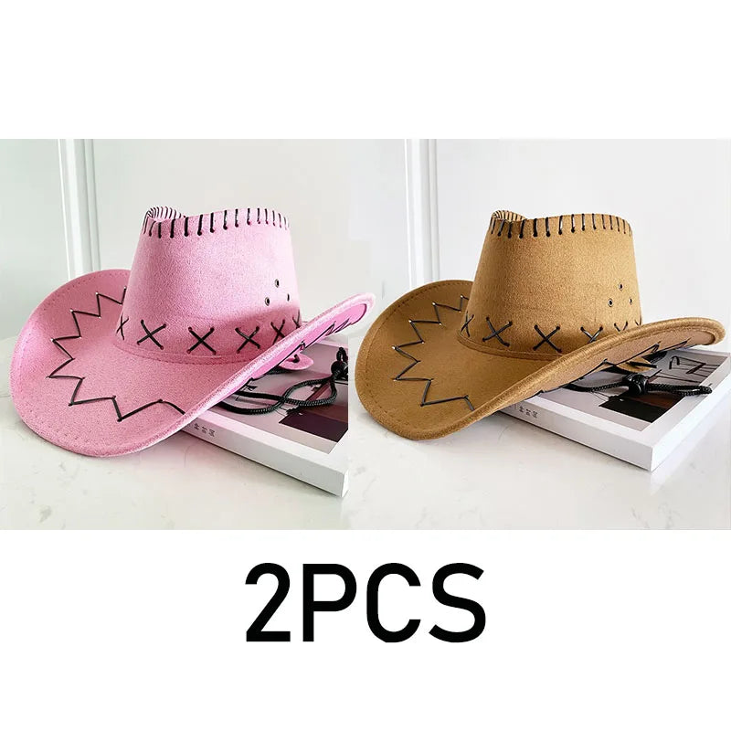 Wide Brim Cowboy Hat with Decorative Edge Stitching