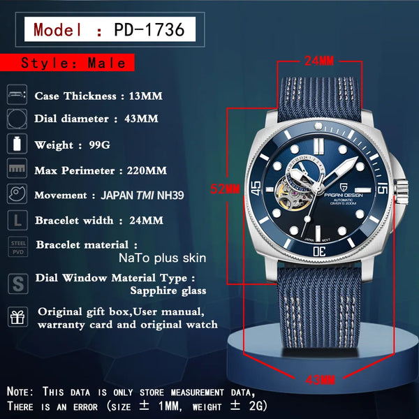 Men Automatic Mechanical Watches Fashion Sports TOP Brand Sapphire 200M Dive TMI NH39 Reloj Hombre