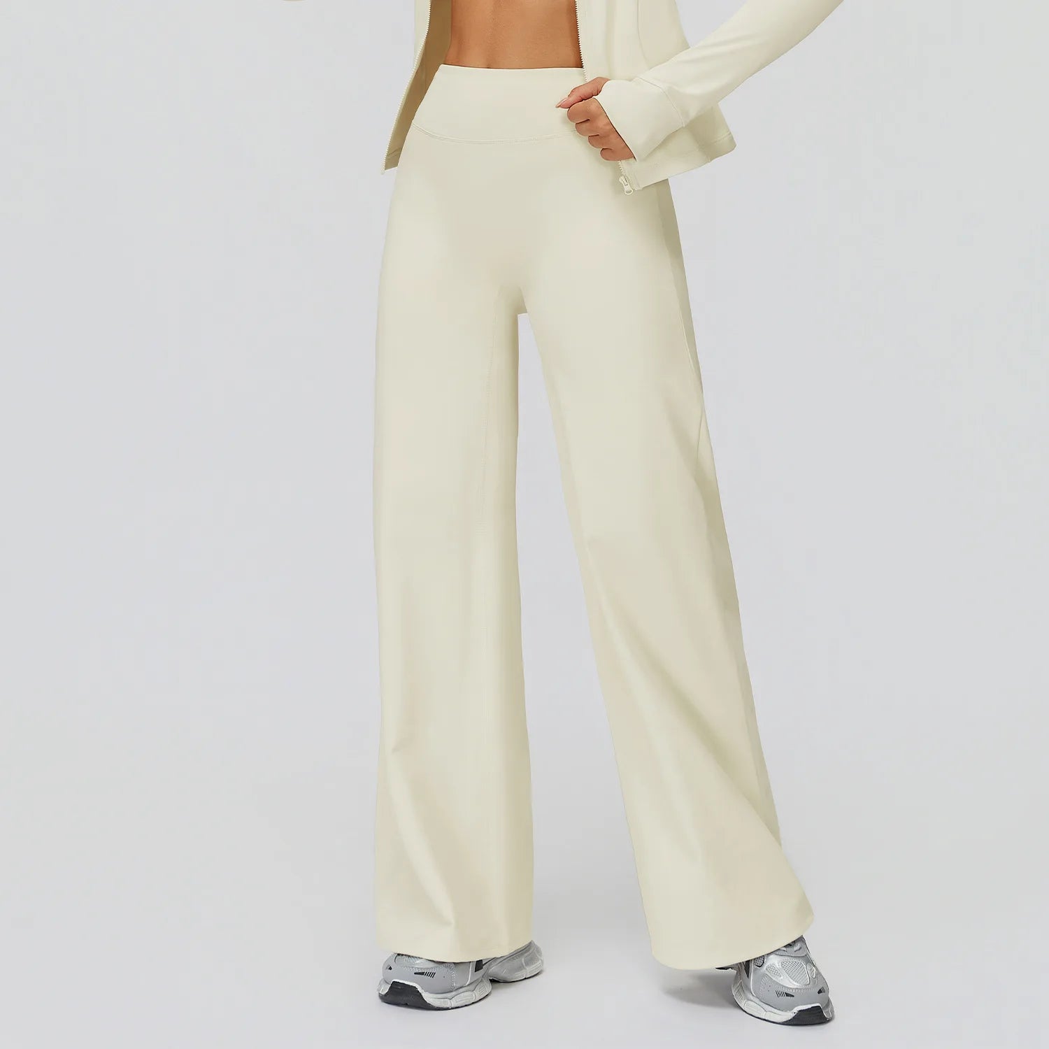 Women's High Waist Polyester Blend Wide Leg Pants for Yoga and Casual Wear