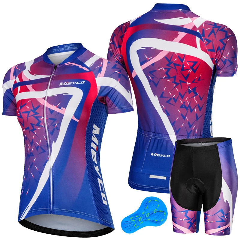 Women Short Sleeve Cycling Jersey Set Summer Bike Bib Shorts Suit