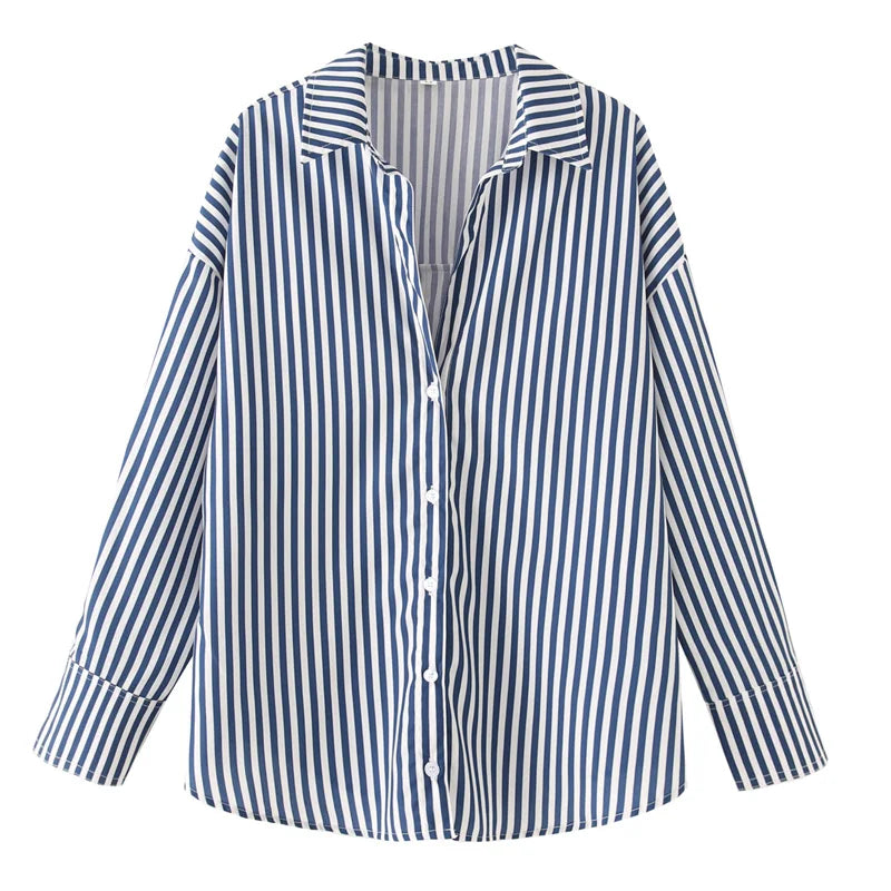 Women's Striped Collared Long Sleeve Shirt