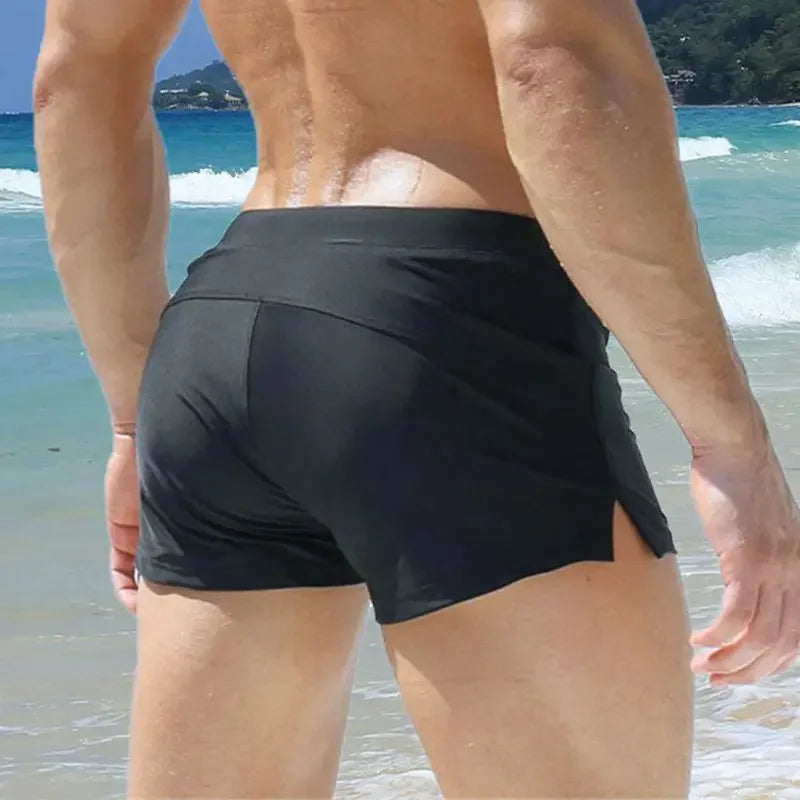 Men's Swimsuit Bottoms in Square-Leg Cut and Zipper Pocket for Beach and Pool Wear