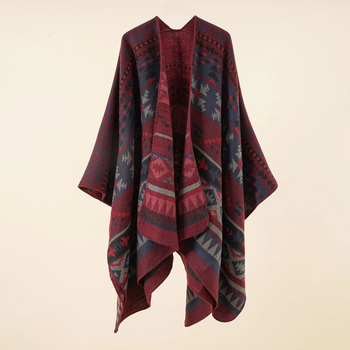 Geometric Pattern Open Front Poncho for Layering over Outfits