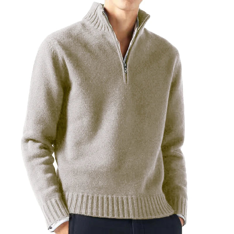 Men's Quarter Zip Long Sleeve Knit Sweater