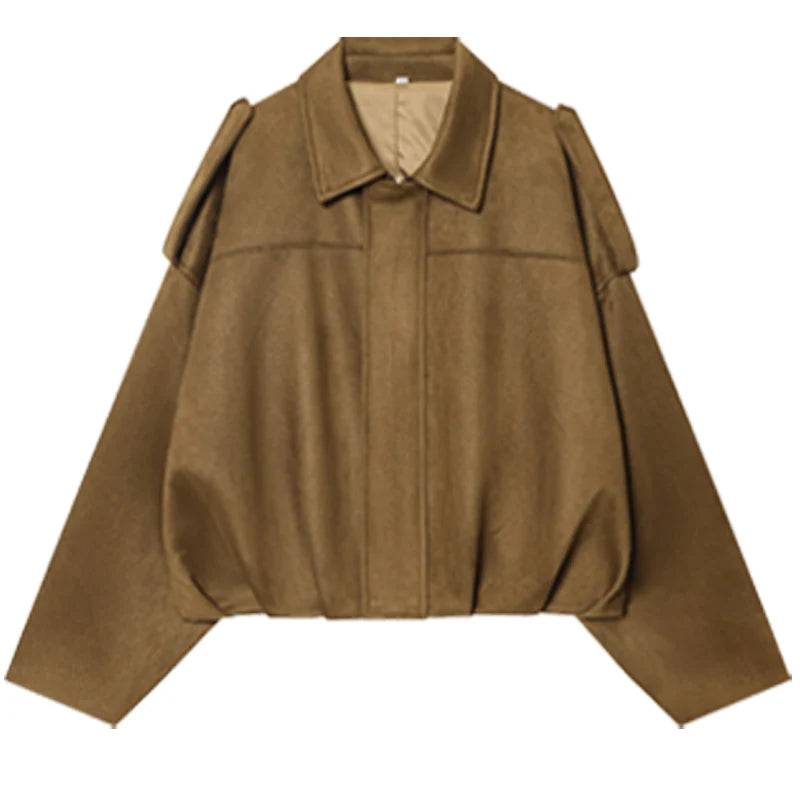 Collared Long Sleeve Loose Fit Casual Streetwear Bomber Jacket