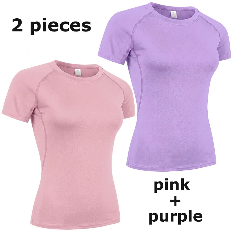 Women's Crew Neck Fitted Short Sleeve T-shirt For Workout Outfits