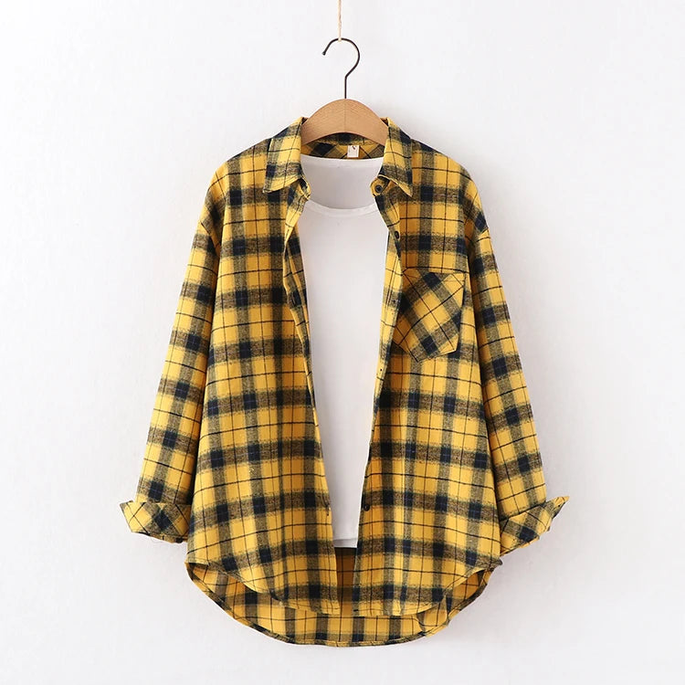 Women's Checked Collared Long Sleeve Shirt