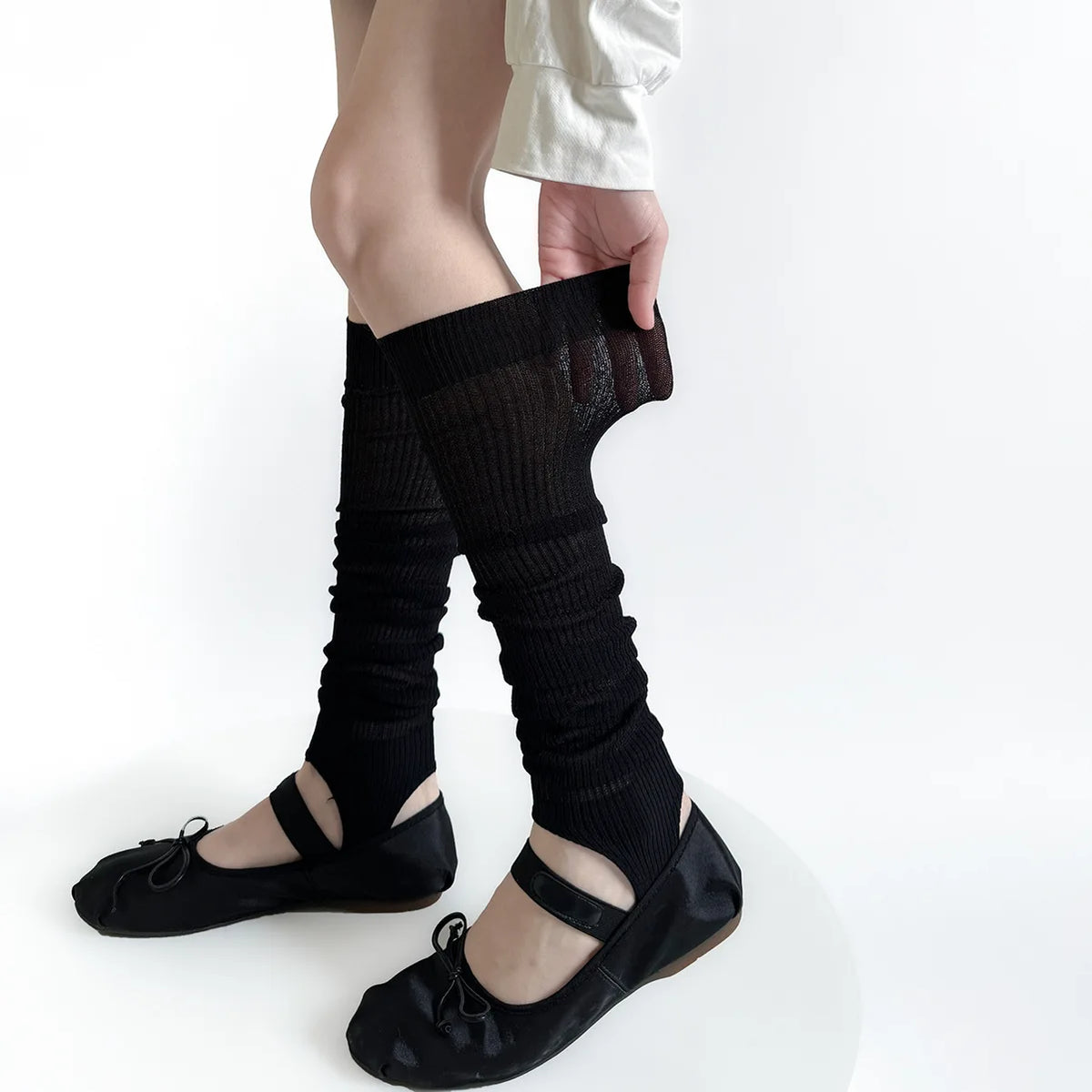 Solid Ribbed Leg Warmers with Slouchy Calf Shape
