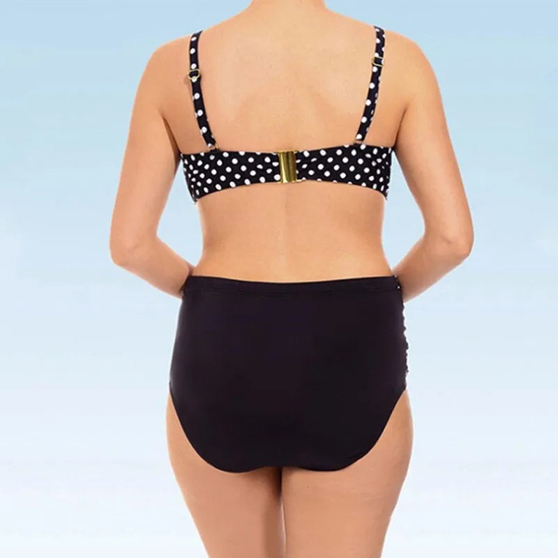 Women's Polka Dot V Neck Top and High Waist Bikini Set