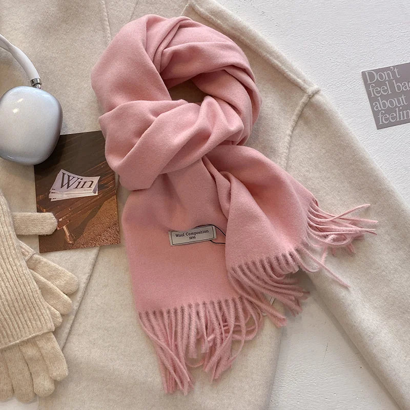 Solid Long Fringed Scarf for Draped Neck Styling