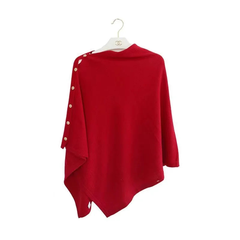 Asymmetric Side Button Poncho for Layering over Outfits