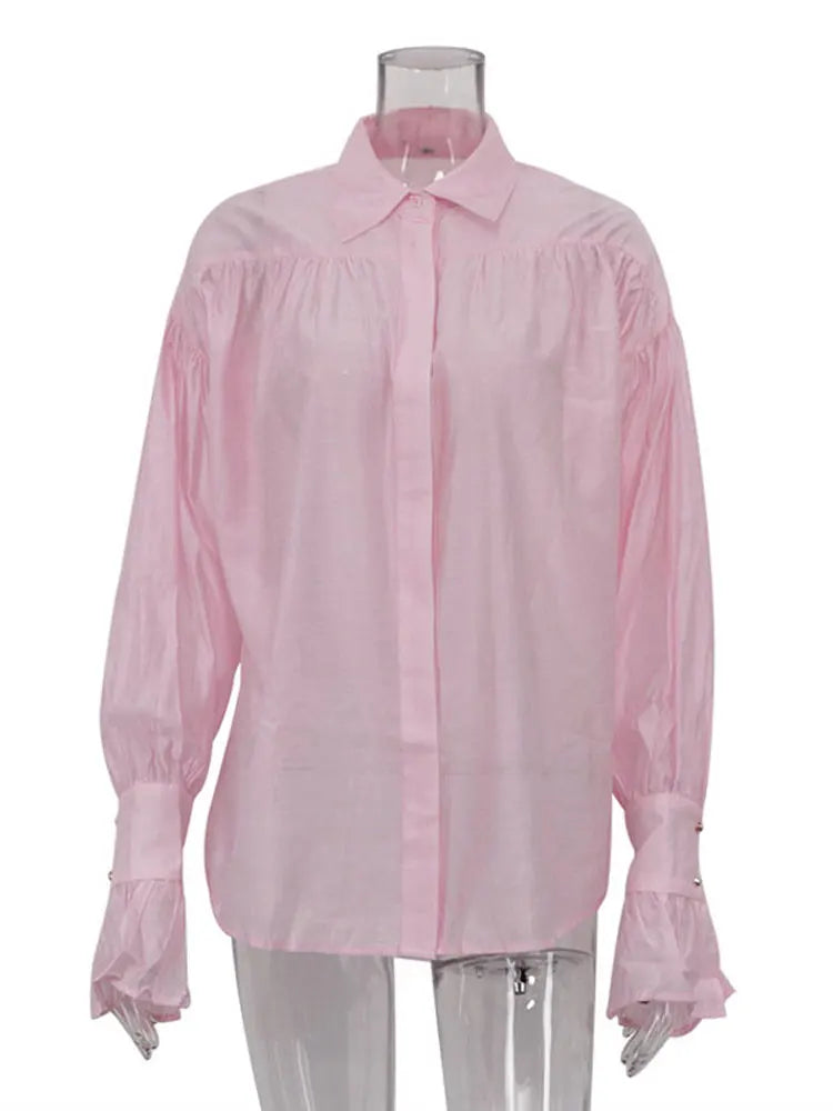 Women's Loose Flared Cuff Long Sleeve Blouse
