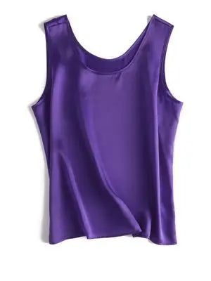 Women's Mulberry Silk Tank Top with Round Neck and Sleeveless Cut