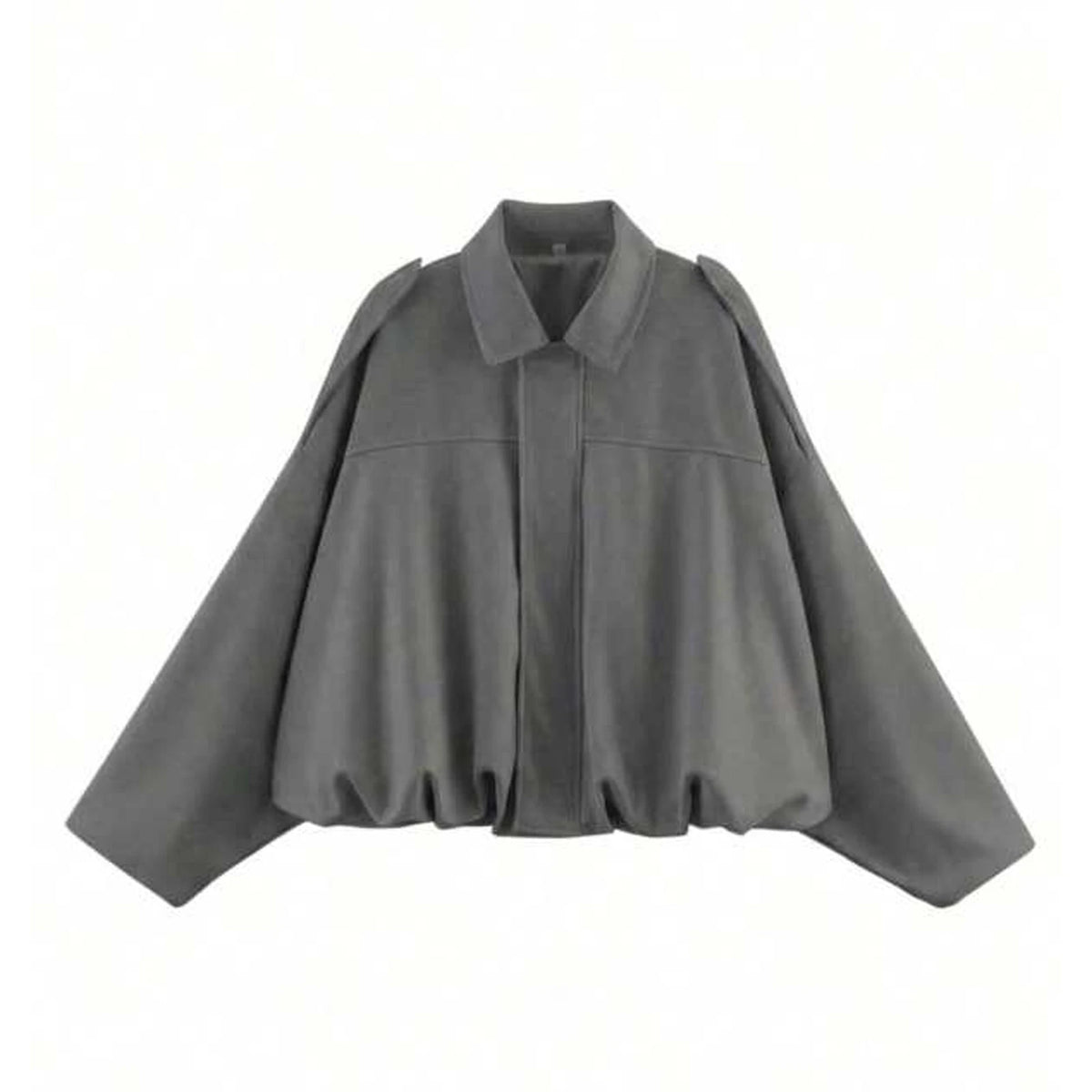 Women's Polyester Suede-Look Loose Long-Batwing-Sleeve Zip-Front Collared Jacket for Casual Autumn Outfits