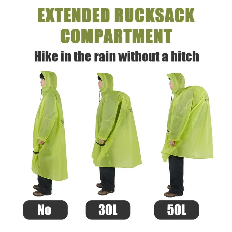 Hooded Outdoor Rain Poncho with Extended Hem and Sleeves