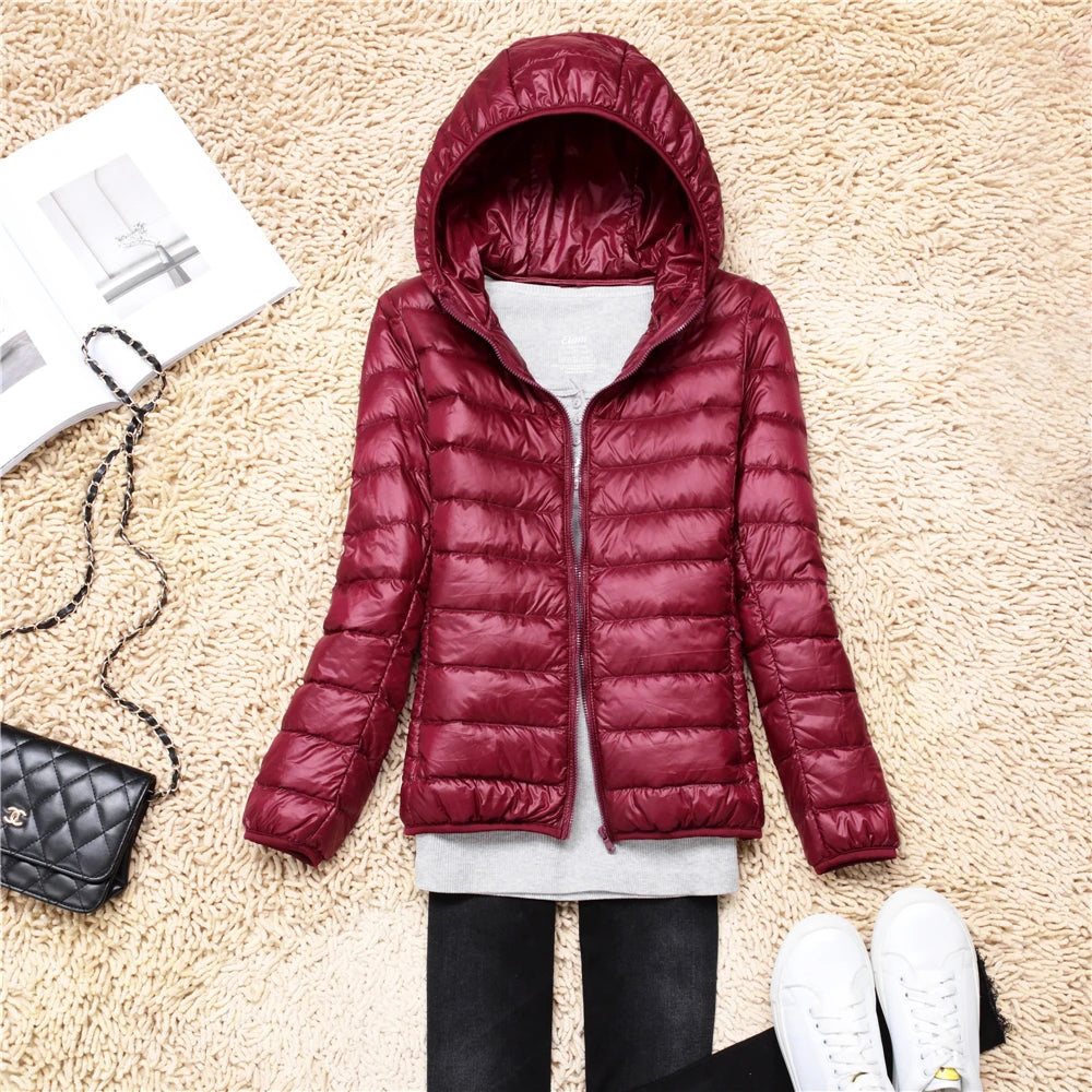 Women's Hooded Quilted Zip Front Jacket for Layered Outfits