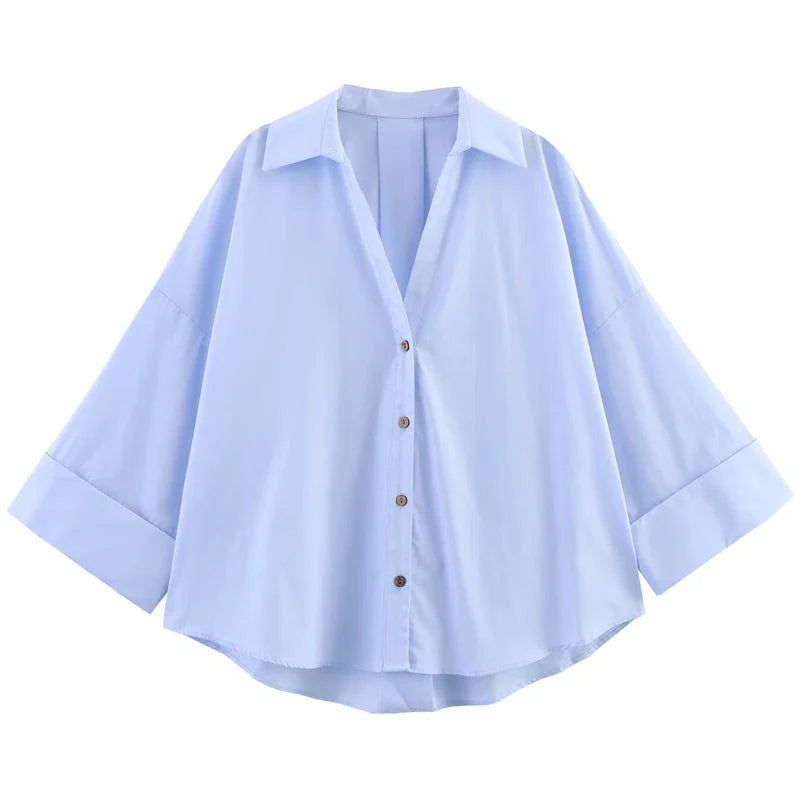 Women's Striped Wide Sleeve Cropped Button Front Shirt