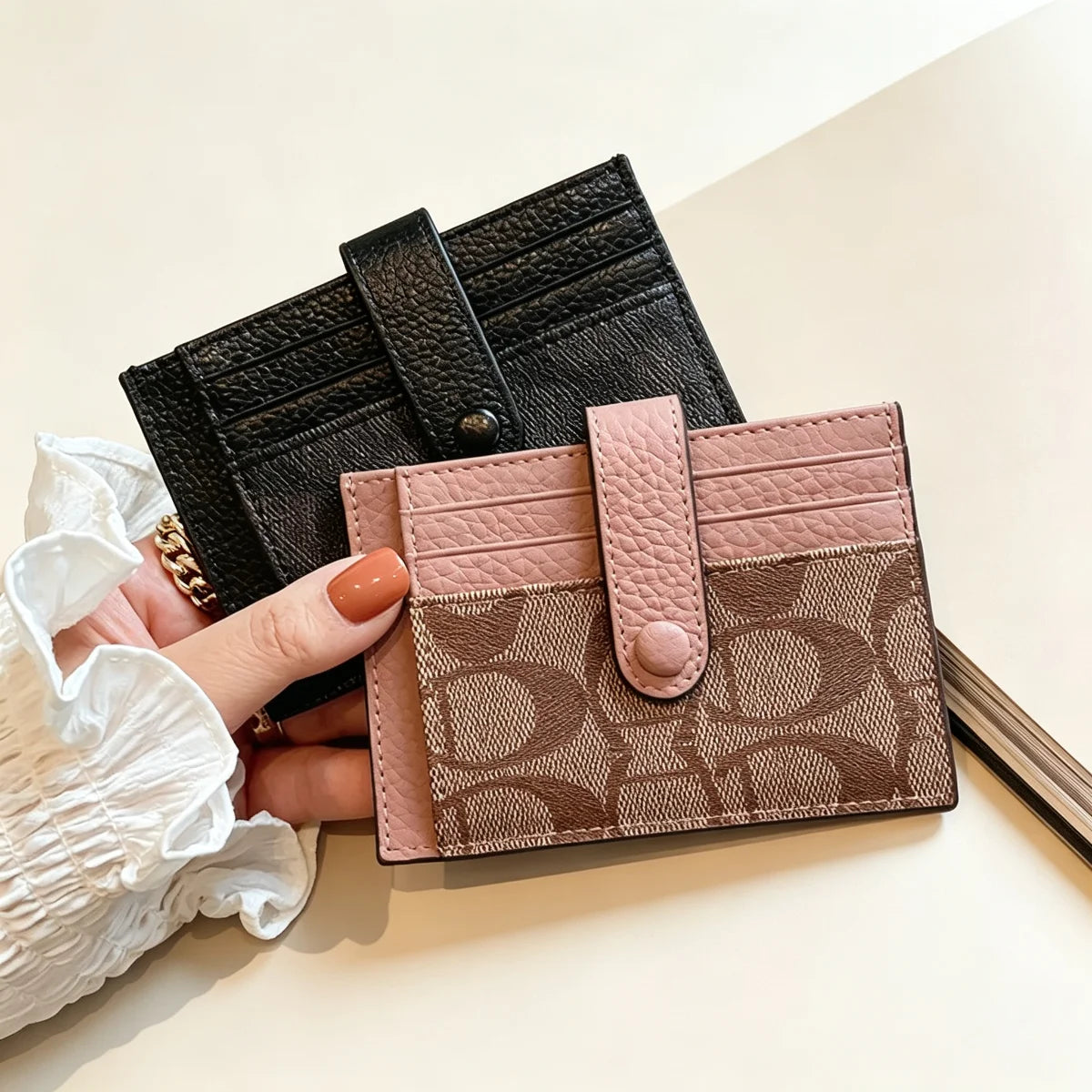 Slim Card Wallet with Snap Tab and Slot Compartments
