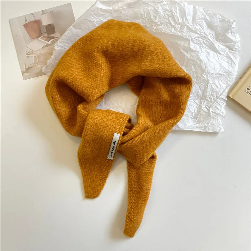 Solid Small Triangle Knit Scarf with Pointed Ends