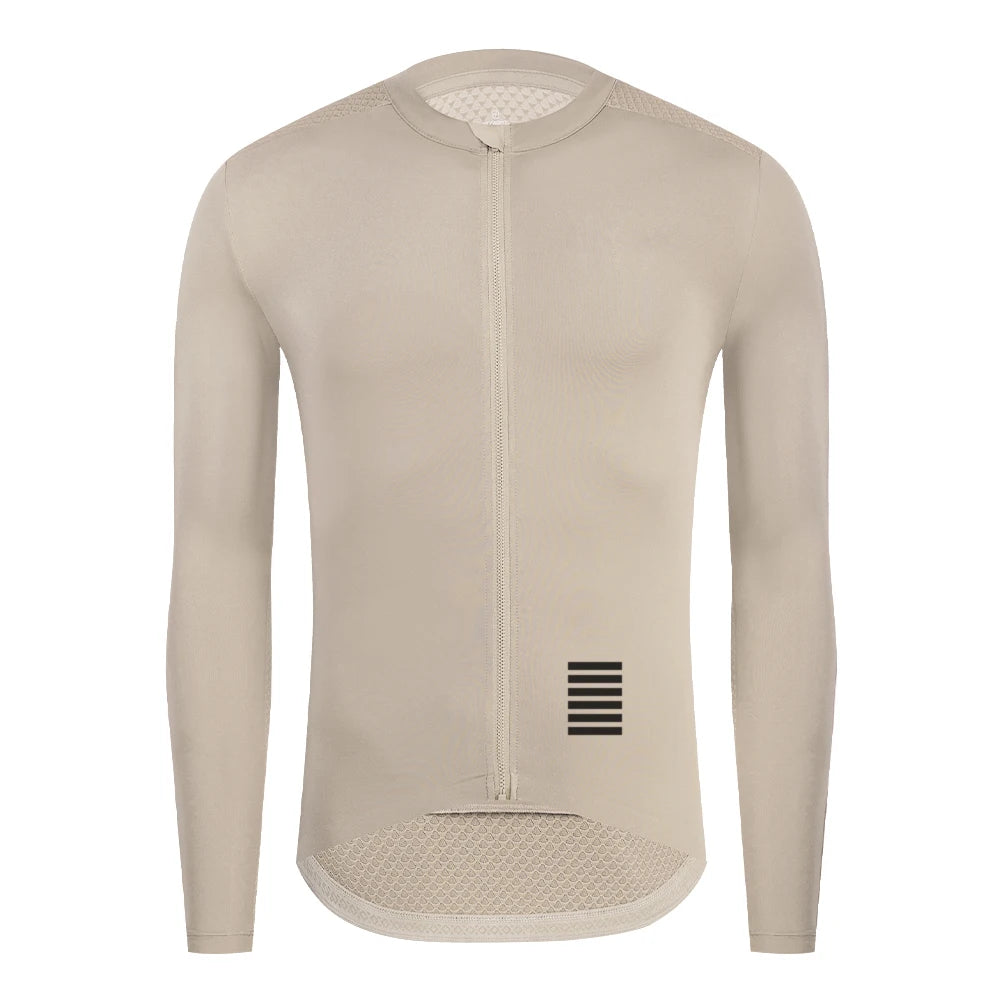 Men's Long Sleeve Cycling Jersey with Full Zipper and Pockets