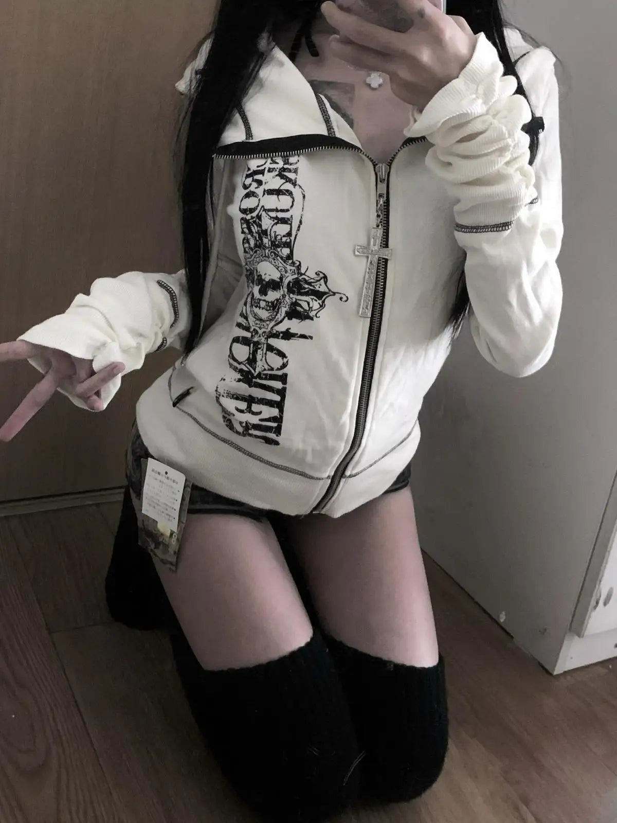 Graphic Long Sleeve Full Zip Casual Hoodie for Layering