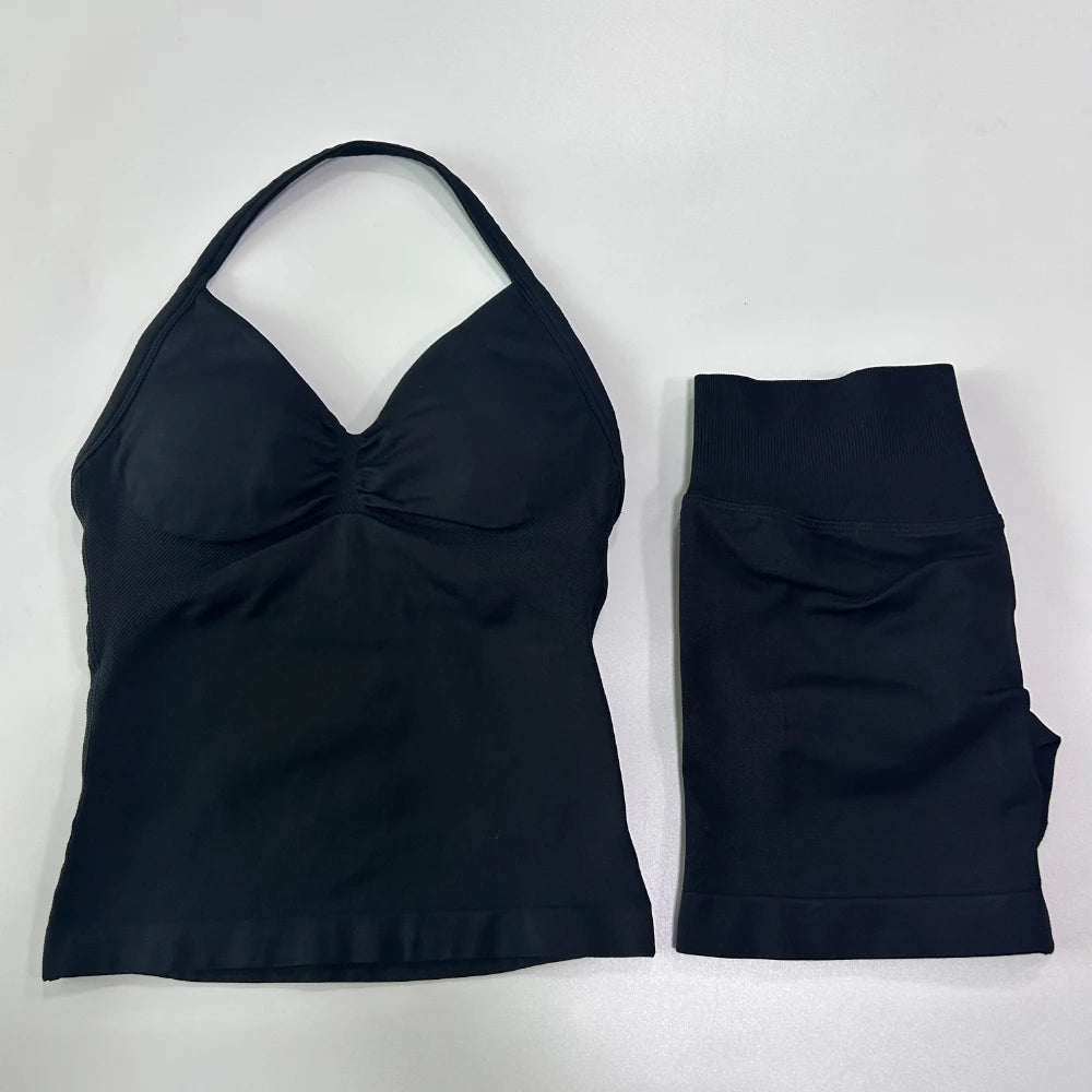Women's Halter Tank And Shorts Yoga Set For Workout Outfits