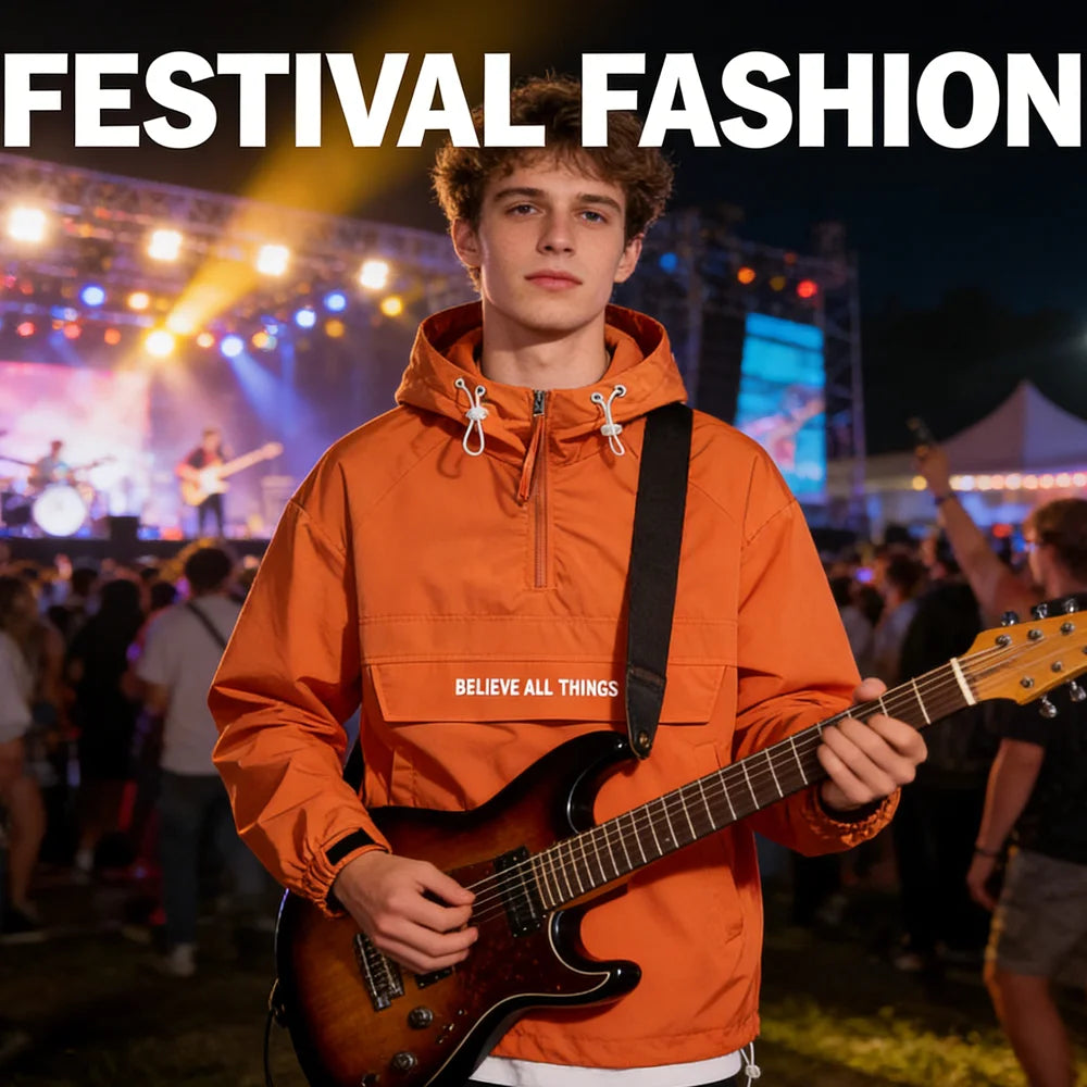Hooded Half Zip Long Sleeve Casual Anorak Jacket