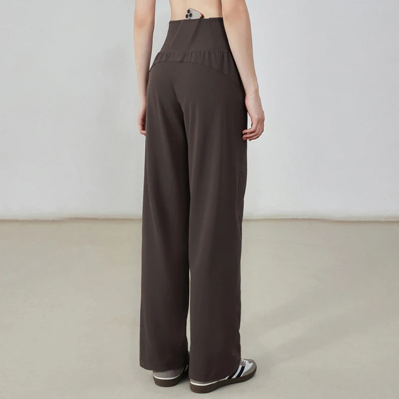Women's High Waist Nylon Blend Wide Leg Pants for Yoga and Lounge Outfits