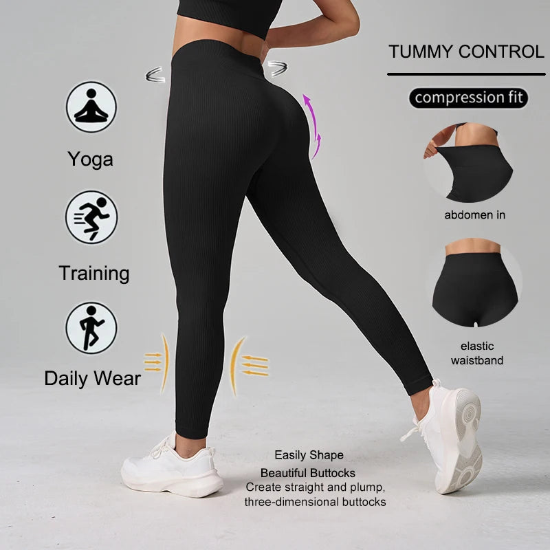 Women's Ribbed Full Length Leggings For Workout Outfits