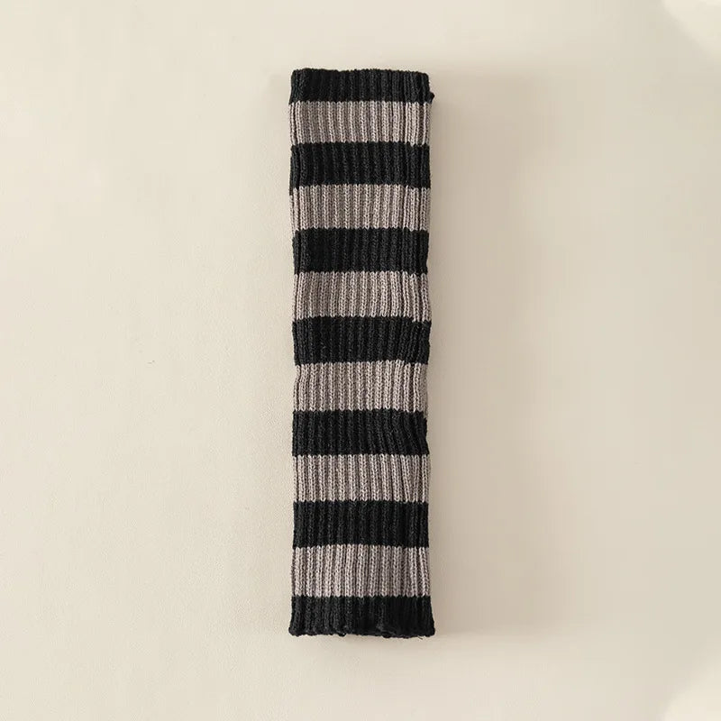 Striped Knit Calf Leg Warmers with Slouchy Shape