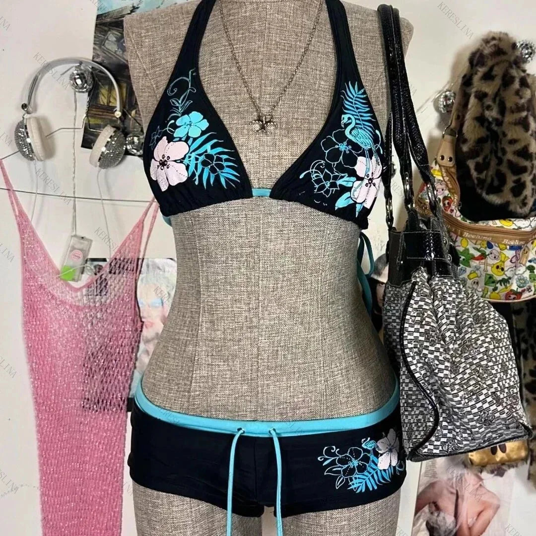 Printed Lace-Back Bikini