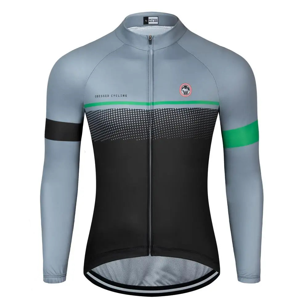 Long Sleeve Full-Zip Cycling Jersey with Stripes and Rear Pockets